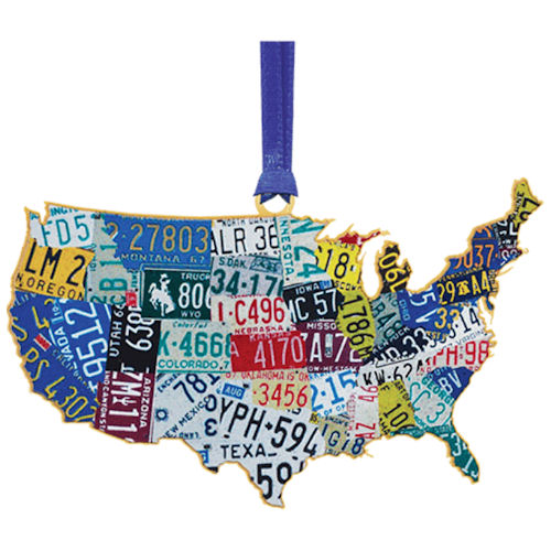 USA License Plate Map Christmas Ornament