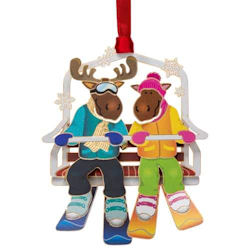 Moose on Chairlift Christmas Ornament