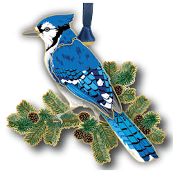 Perching Blue Jay Christmas Ornament
