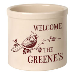 Personalized Perched Cardinal Welcome Crock